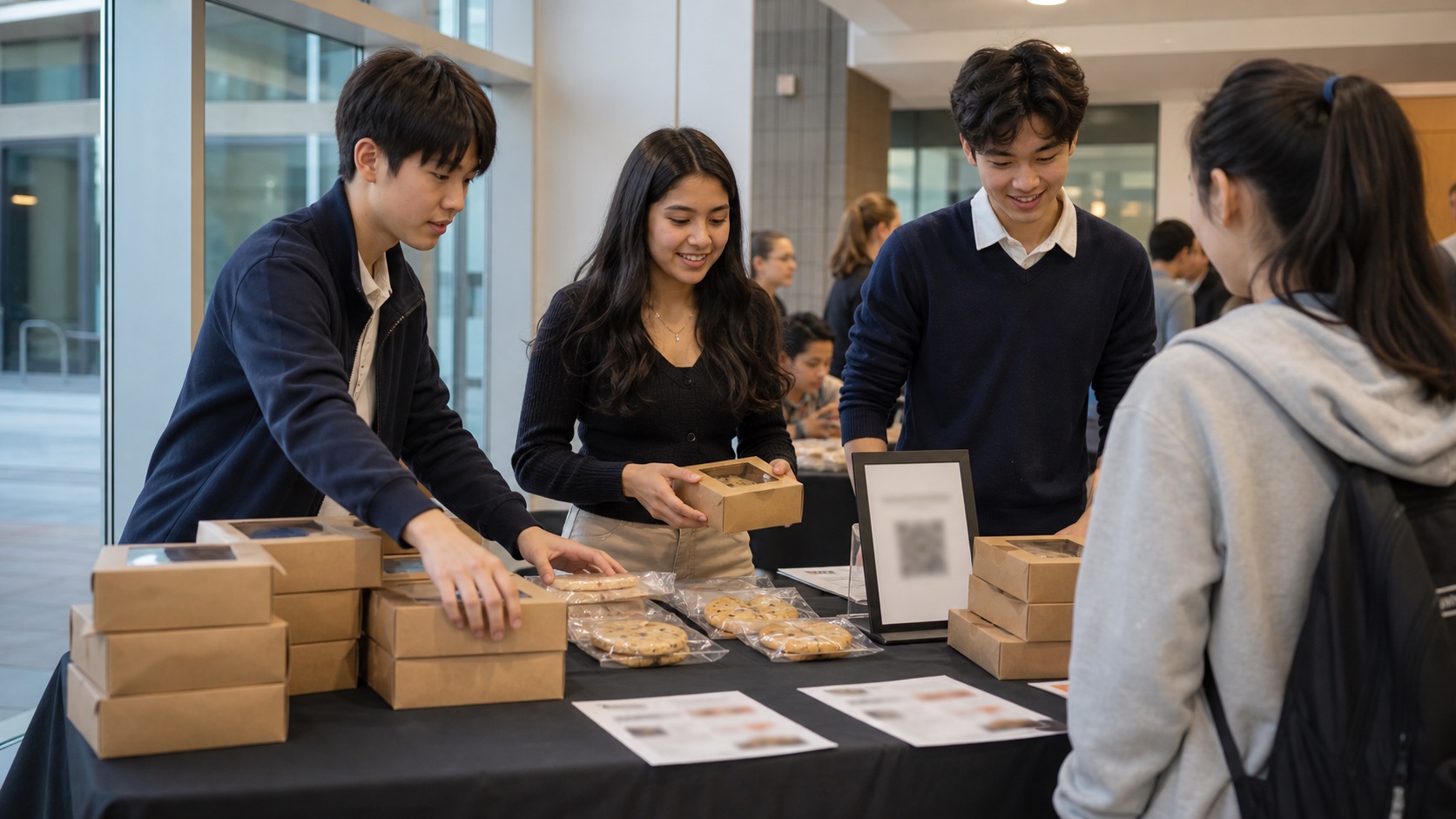 Students running a fundraiser table
