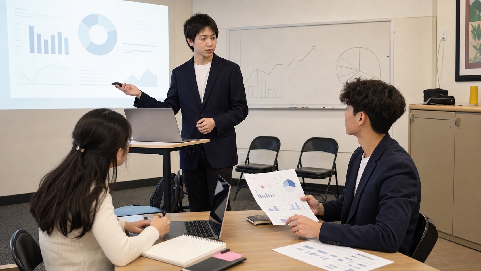 Students practicing a pitch workshop