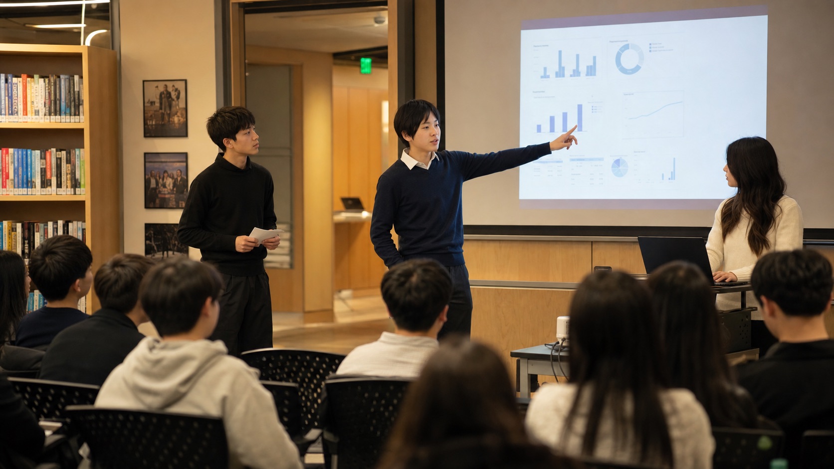 Students presenting business progress