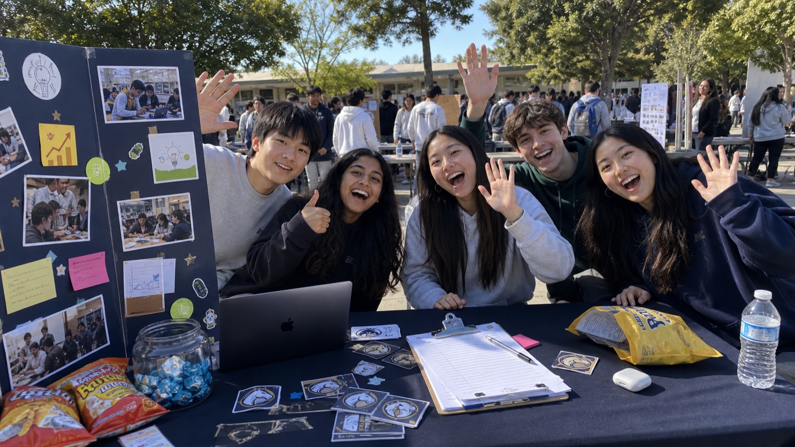 Students at an outdoor club fair table